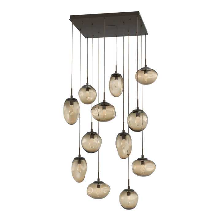 Cosmos Square Pendant Chandelier by Hammerton Studio 12 Lights in Flat Bronze with Bronze glass (LED)