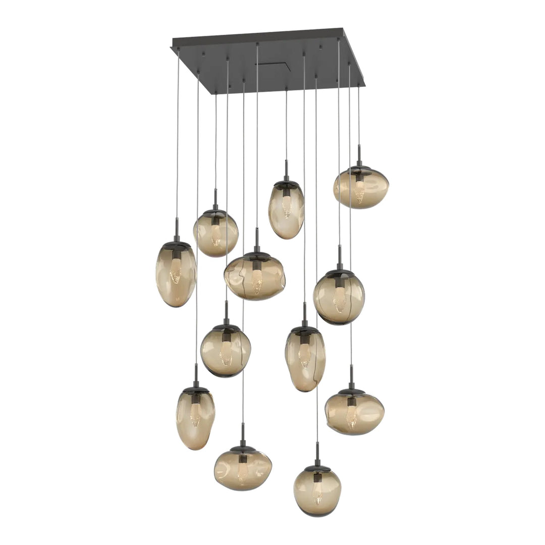 Cosmos Square Pendant Chandelier by Hammerton Studio 12 Lights in Graphite with Bronze glass (LED)