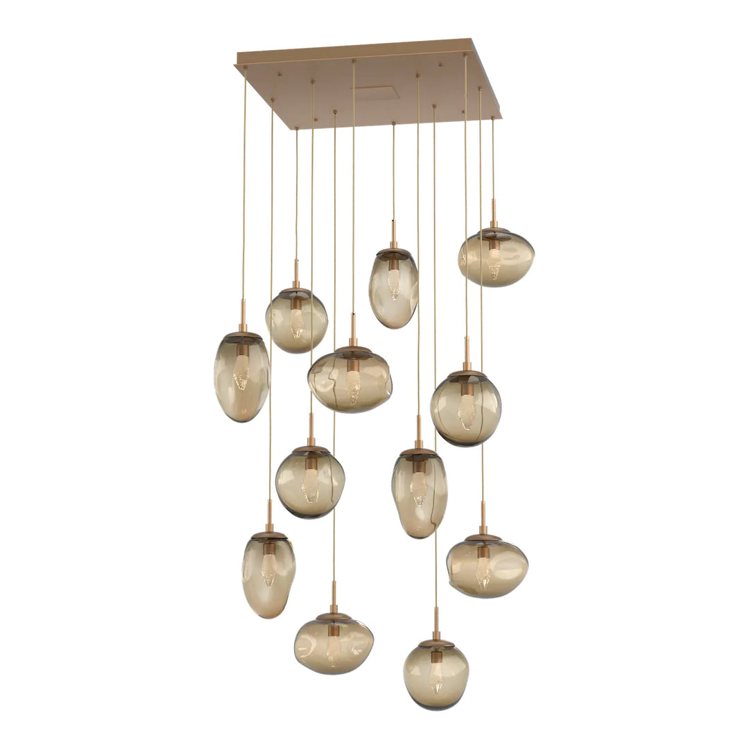 Cosmos Square Pendant Chandelier by Hammerton Studio 12 Lights in Novel Brass with Bronze glass (LED)