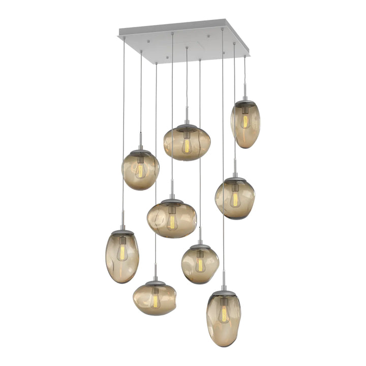 Cosmos Square Pendant Chandelier by Hammerton Studio 9 Lights in Classic Silver with Bronze glass (E26)