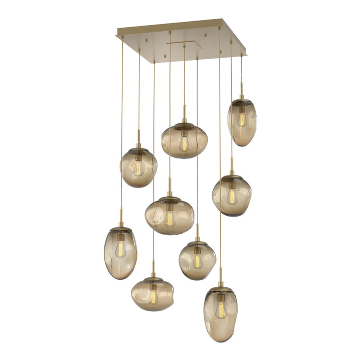 Cosmos Square Pendant Chandelier by Hammerton Studio 9 Lights in Gilded Brass with Bronze glass (E26)
