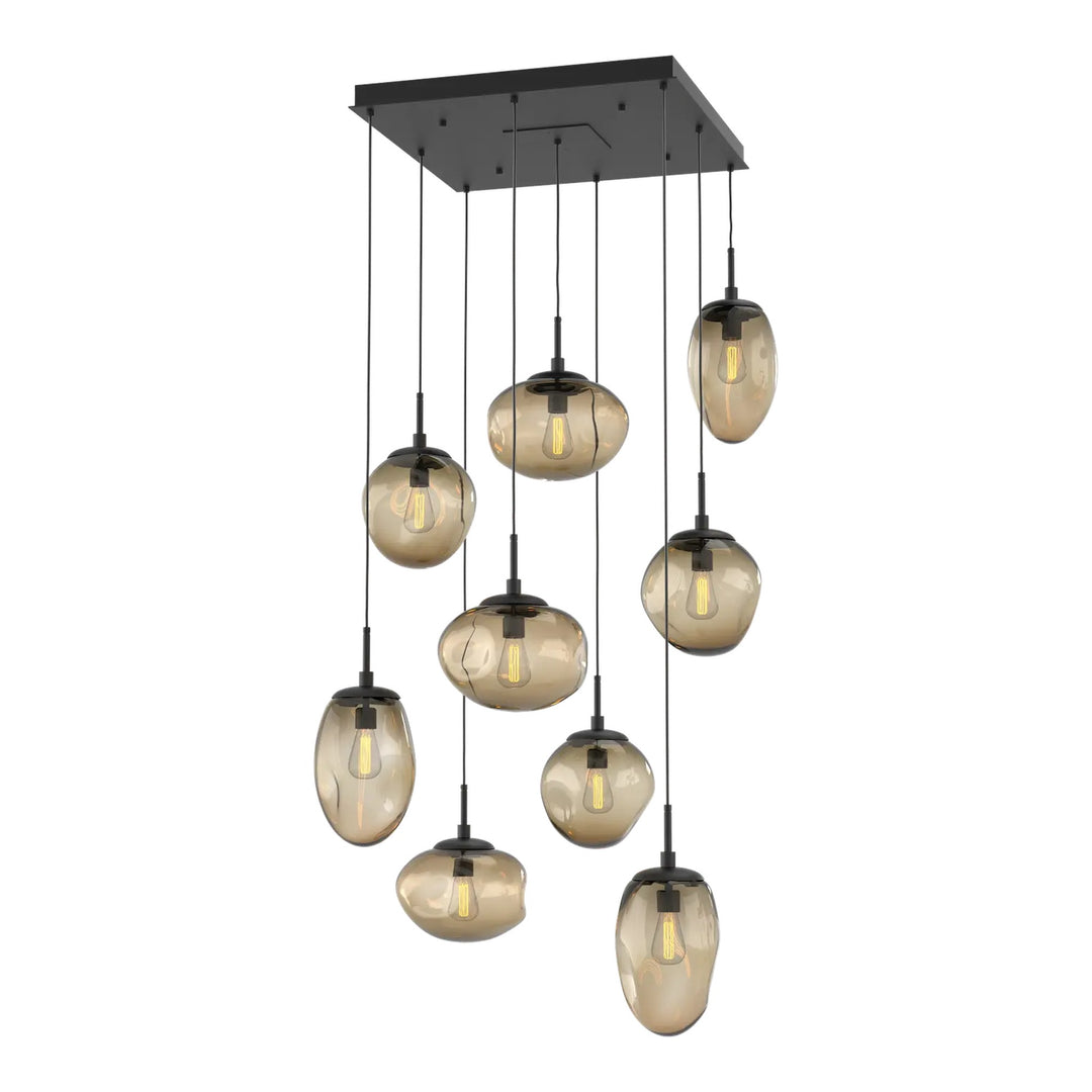 Cosmos Square Pendant Chandelier by Hammerton Studio 9 Lights in Matte Black with Bronze glass (E26)