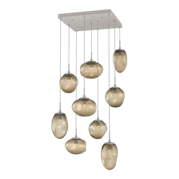Cosmos Square Pendant Chandelier by Hammerton Studio 9 Lights in Beige Silver with Bronze glass (LED)