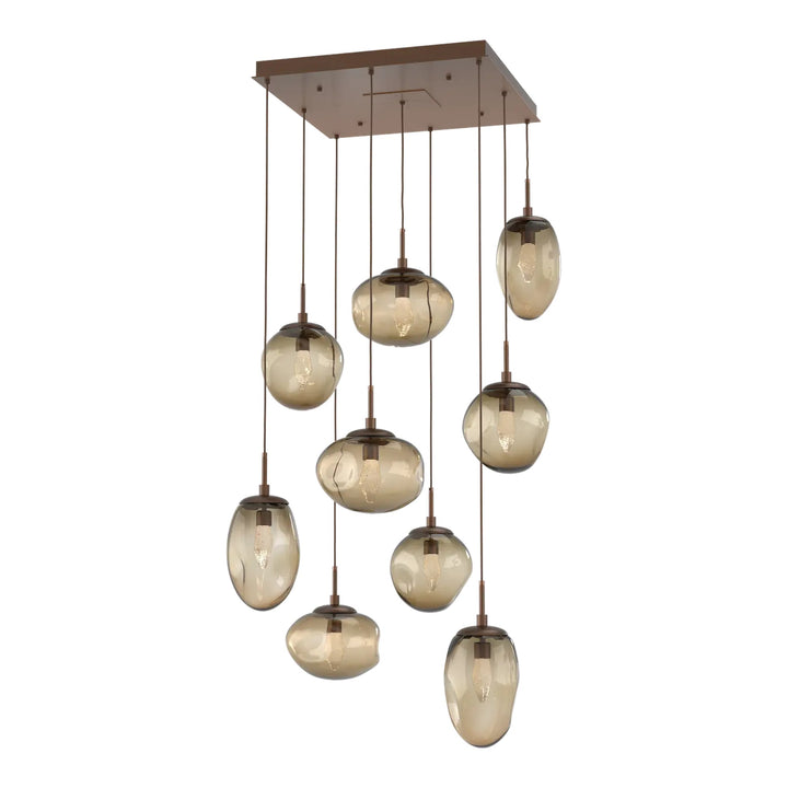 Cosmos Square Pendant Chandelier by Hammerton Studio 9 Lights in Burnished Bronze with Bronze glass (LED)