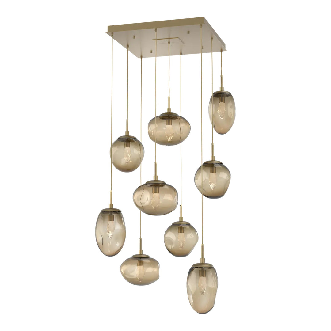 Cosmos Square Pendant Chandelier by Hammerton Studio 9 Lights in Gilded Brass with Bronze glass (LED)