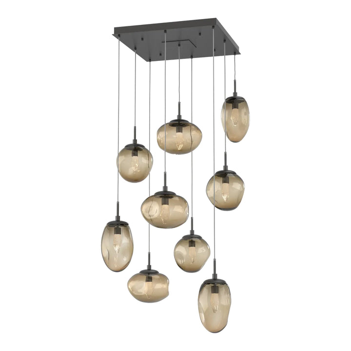 Cosmos Square Pendant Chandelier by Hammerton Studio 9 Lights in Graphite with Bronze glass (LED)