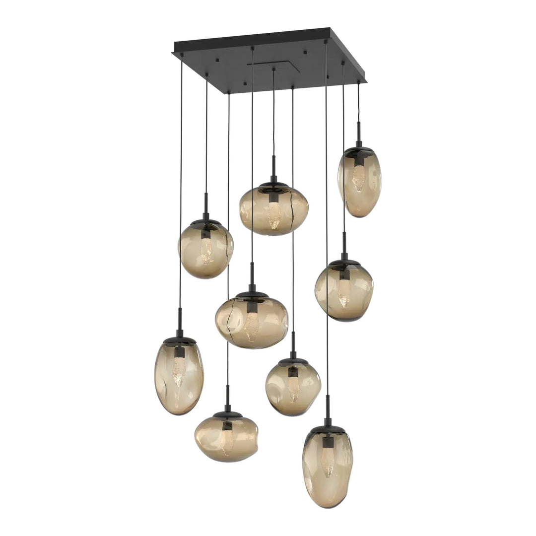 Cosmos Square Pendant Chandelier by Hammerton Studio 9 Lights in Matte Black with Bronze glass (LED)
