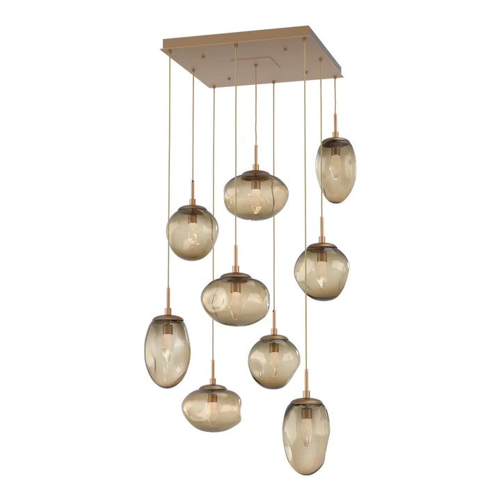 Cosmos Square Pendant Chandelier by Hammerton Studio 9 Lights in Novel Brass with Bronze glass (LED)