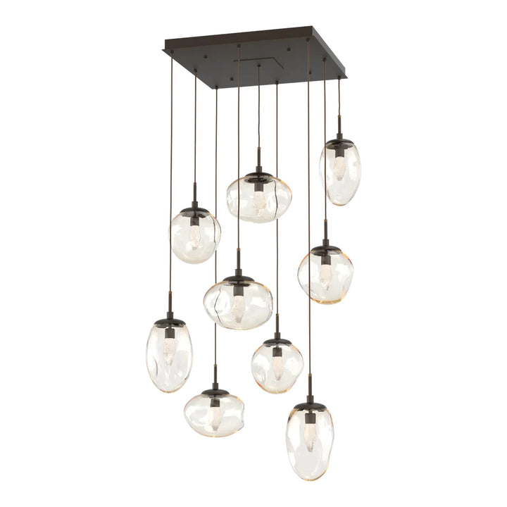 Cosmos Square Pendant Chandelier by Hammerton Studio in Flat Bronze with Amber glass