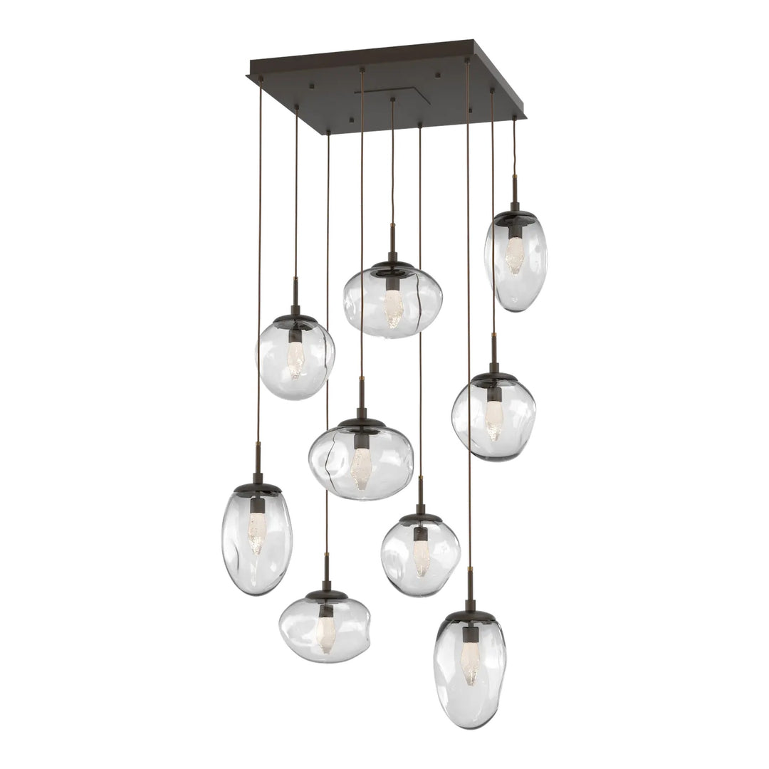 Cosmos Square Pendant Chandelier by Hammerton Studio in Flat Bronze with Clear glass