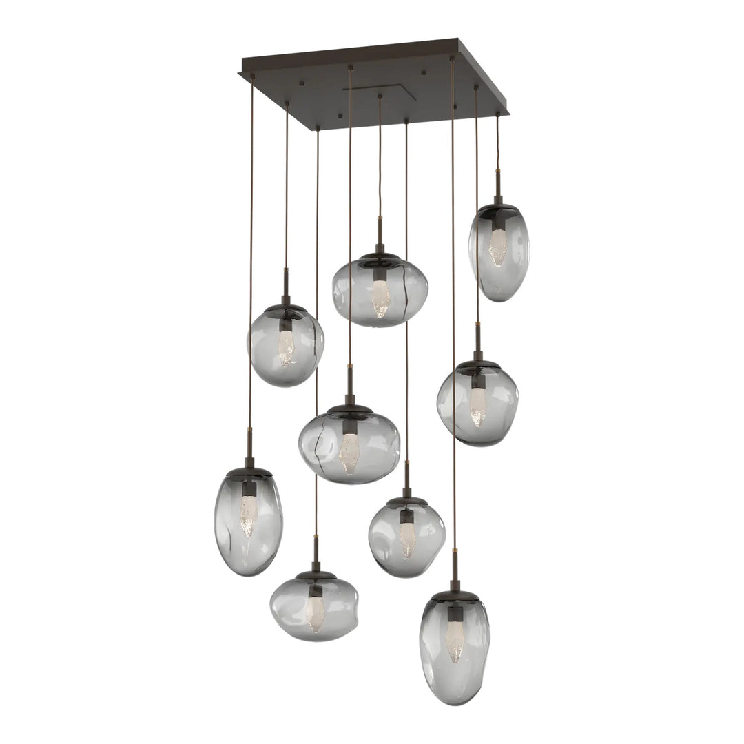 Cosmos Square Pendant Chandelier by Hammerton Studio in Flat Bronze with Smoke glass
