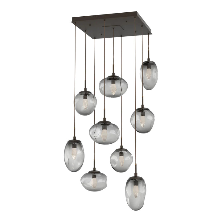 Cosmos Square Pendant Chandelier by Hammerton Studio in Flat Bronze with Smoke glass