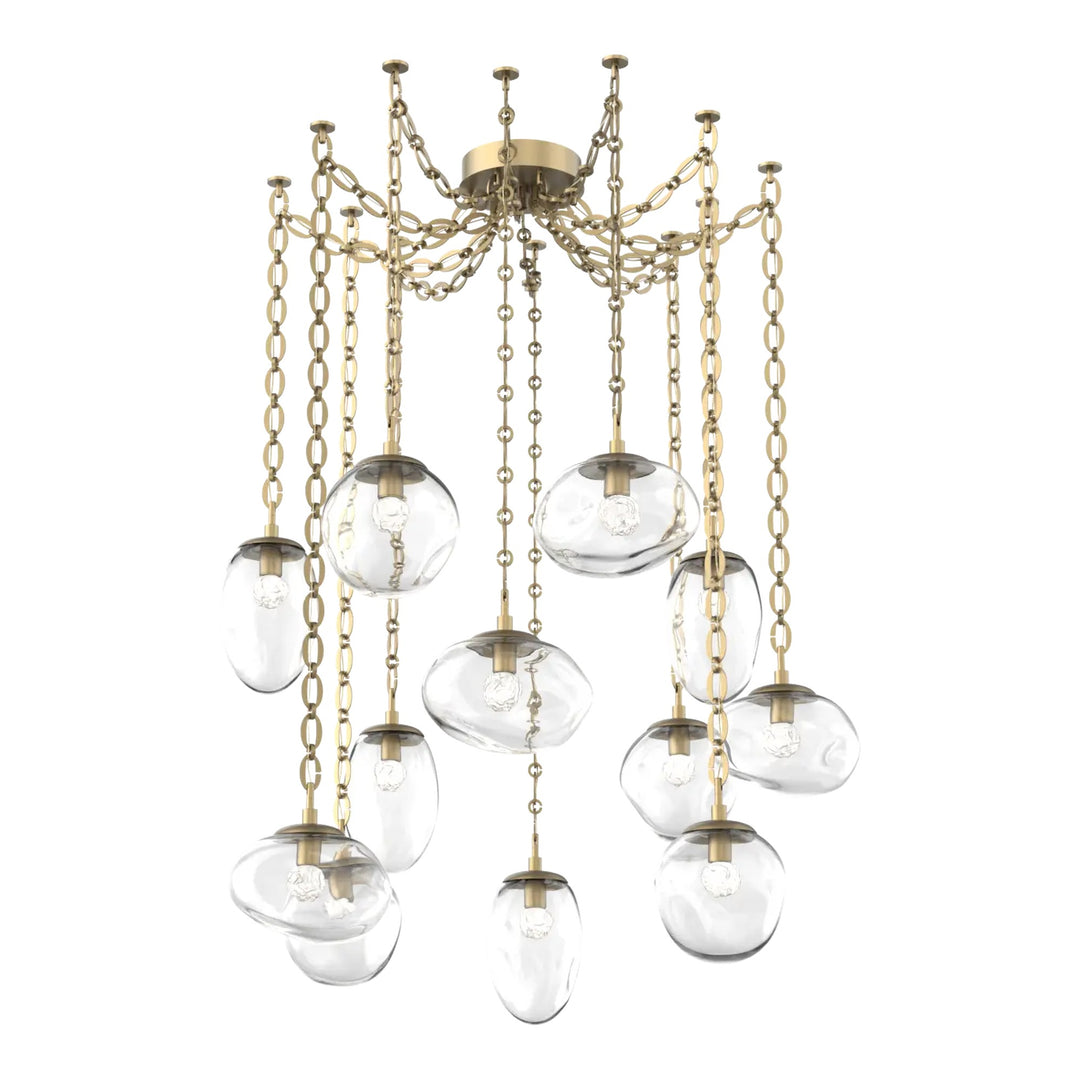 Cosmos Swag Chandelier by Hammerton Studio 12 Lights in Gilded Brass with Clear glass on chain (LED)