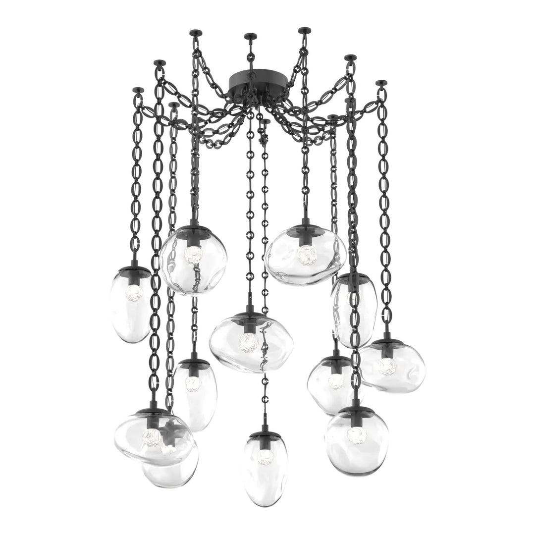 Cosmos Swag Chandelier by Hammerton Studio 12 Lights in Matte Black with Clear glass on chain (LED)