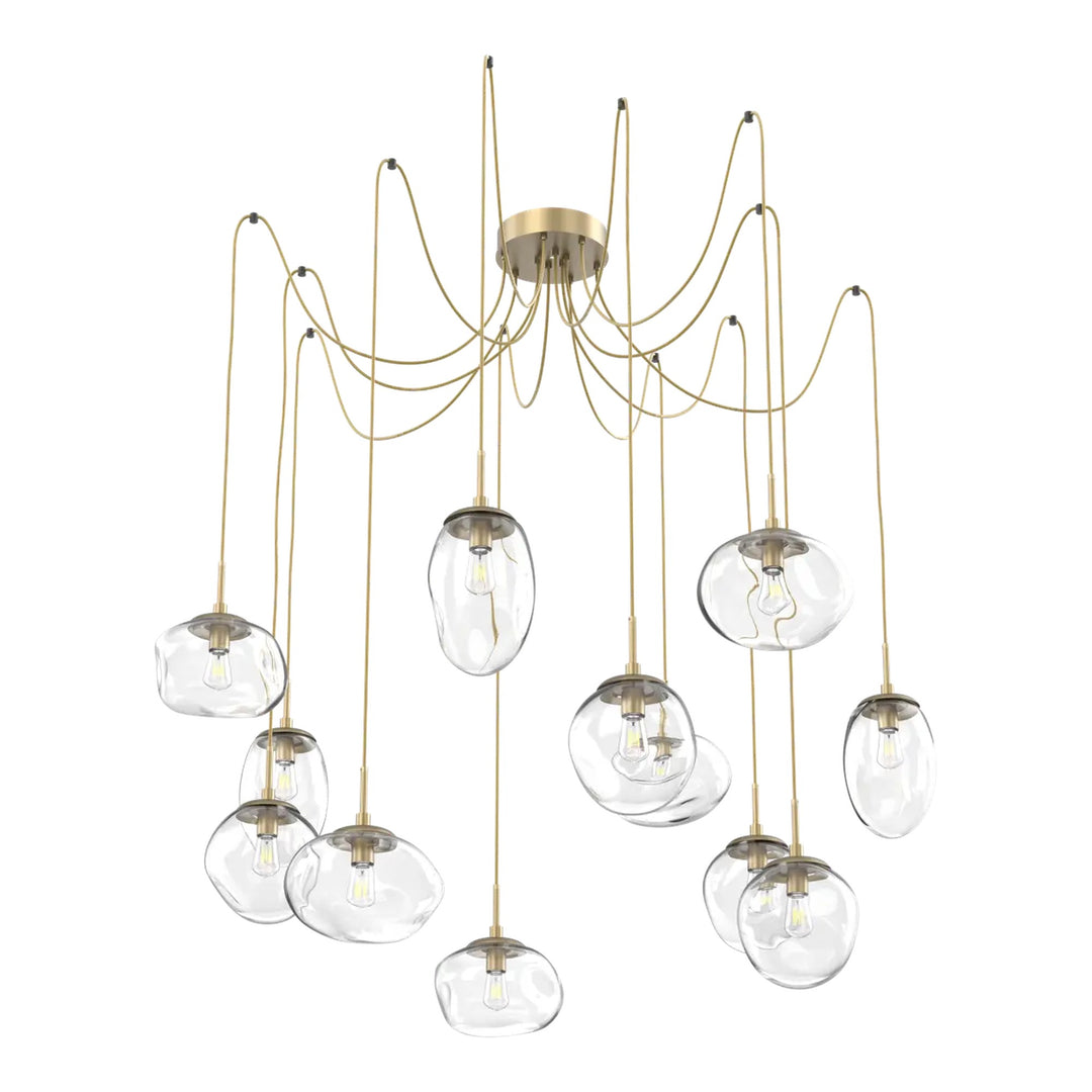Cosmos Swag Chandelier by Hammerton Studio 12 Lights in Gilded Brass with Clear glass on adjustable cord (E26)