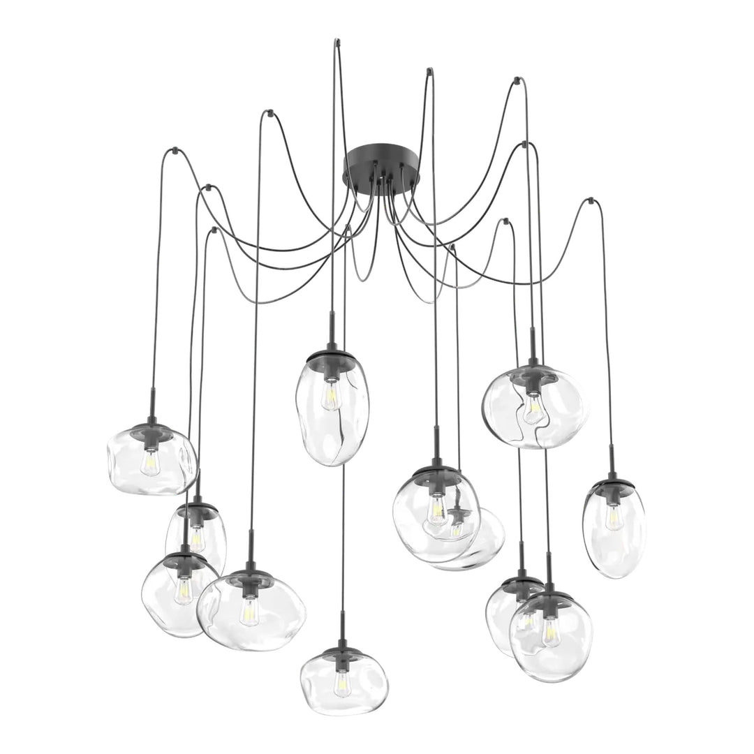 Cosmos Swag Chandelier by Hammerton Studio 12 Lights in Matte Black with Clear glass on adjustable cord (E26)