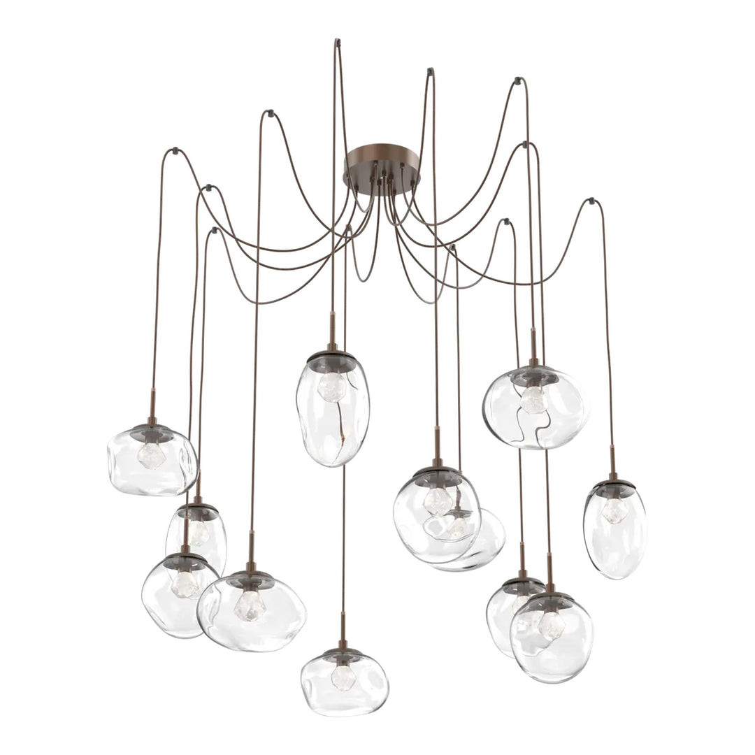 Cosmos Swag Chandelier by Hammerton Studio 12 Lights in Burnished Bronze with Clear glass on adjustable cord (LED)