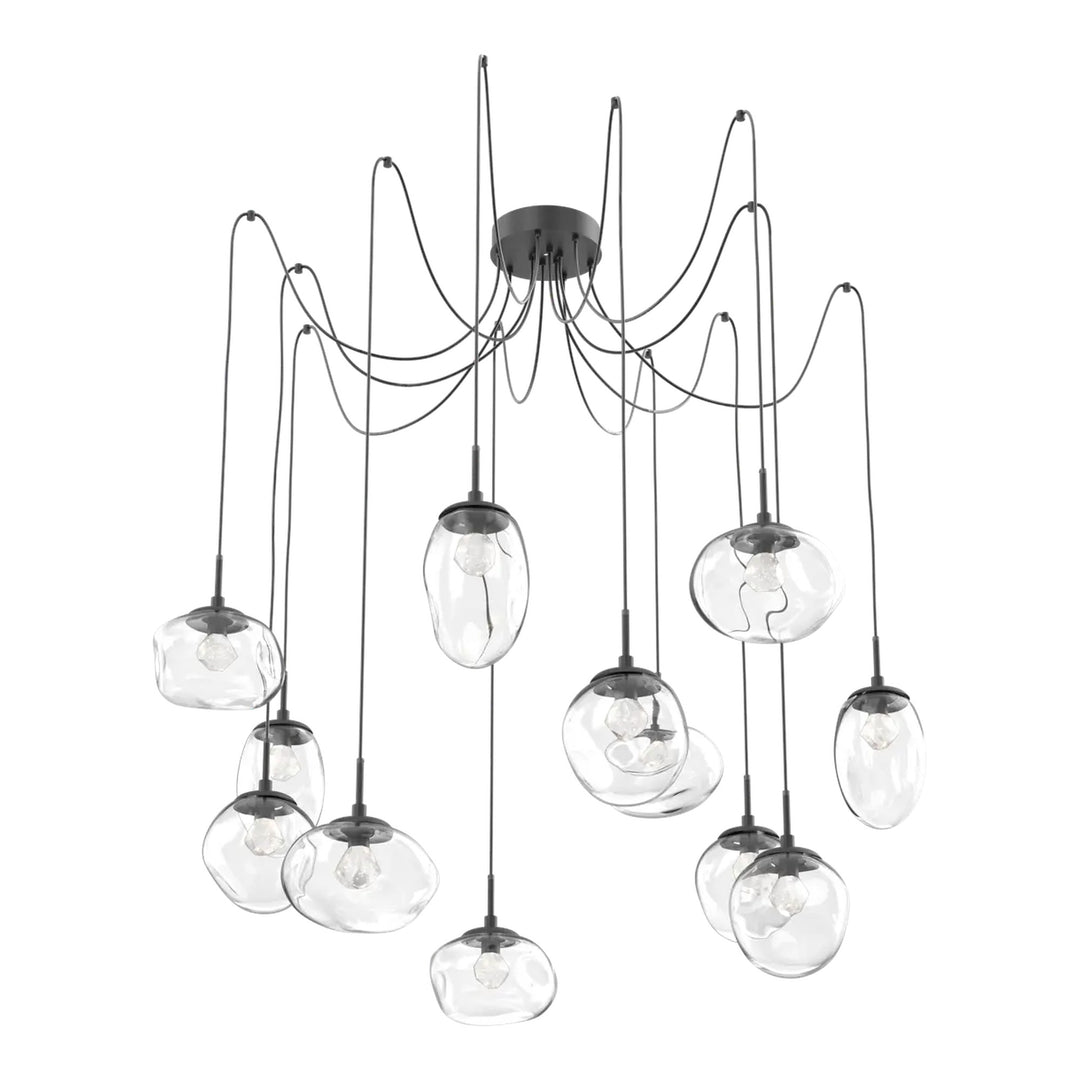 Cosmos Swag Chandelier by Hammerton Studio 12 Lights in Matte Black with Clear glass on adjustable cord (LED)
