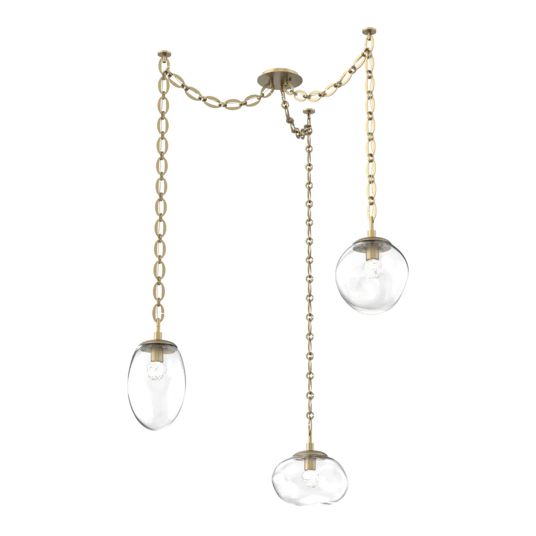 Cosmos Swag Chandelier by Hammerton Studio 3 Lights in Gilded Brass with Clear glass on chain (LED)