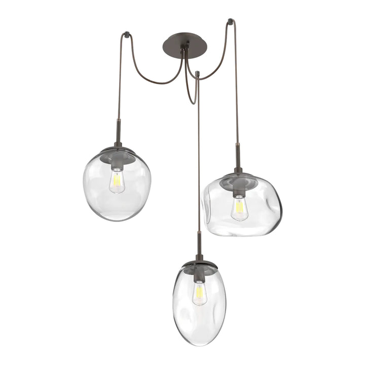 Cosmos Swag Chandelier by Hammerton Studio 3 Lights in Flat Bronze with Clear glass on adjustable cord (E26)