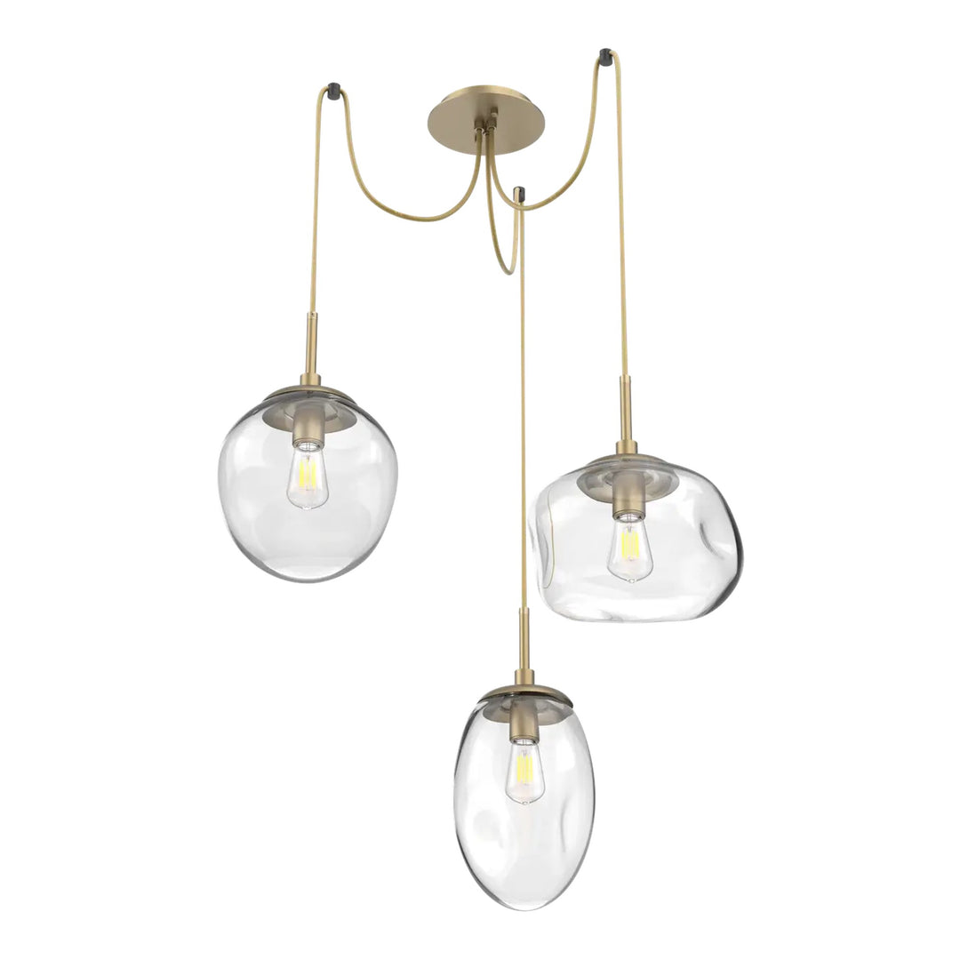 Cosmos Swag Chandelier by Hammerton Studio 3 Lights in Gilded Brass with Clear glass on adjustable cord (E26)