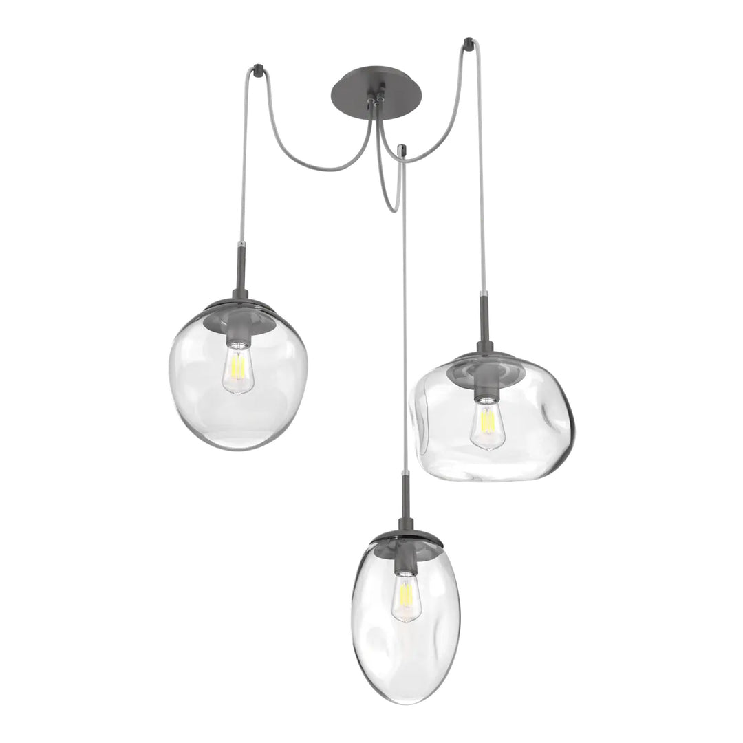 Cosmos Swag Chandelier by Hammerton Studio 3 Lights in Graphite with Clear glass on adjustable cord (E26)