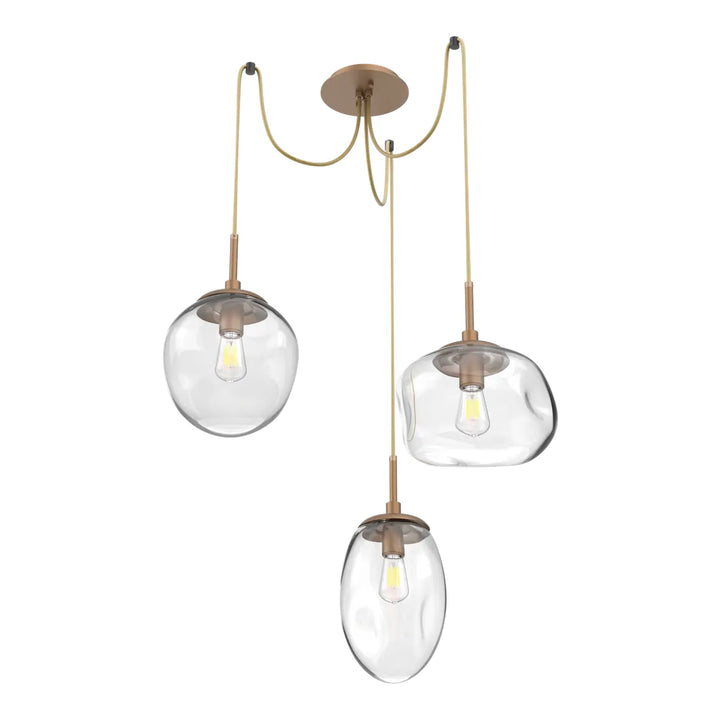 Cosmos Swag Chandelier by Hammerton Studio 3 Lights in Novel Brass with Clear glass on adjustable cord (E26)