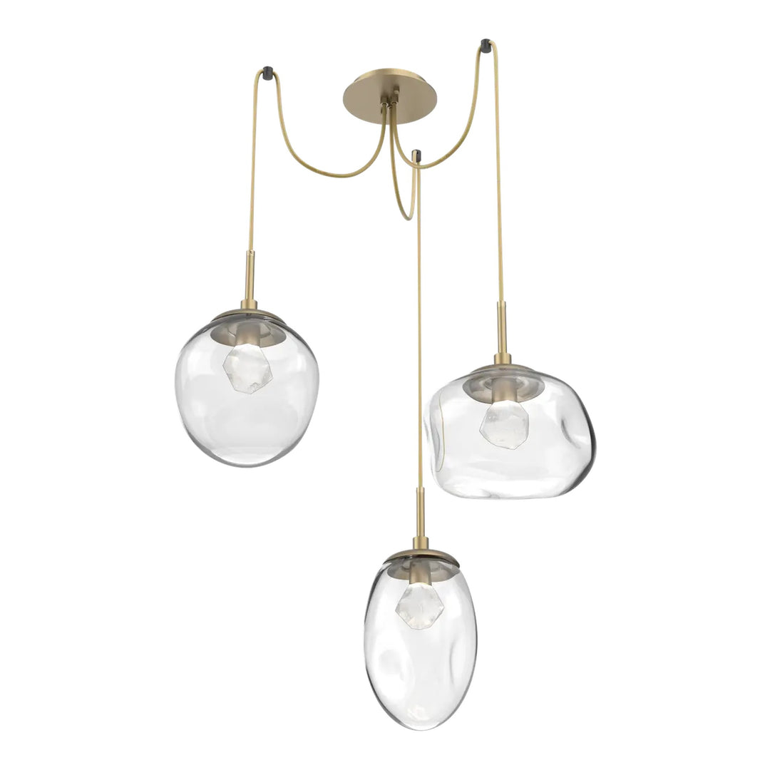 Cosmos Swag Chandelier by Hammerton Studio 3 Lights in Gilded Brass with Clear glass on adjustable cord (LED)
