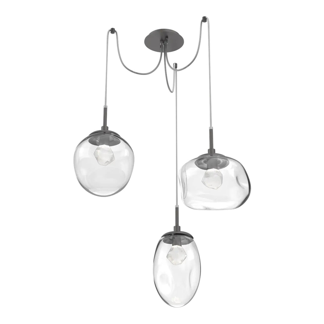 Cosmos Swag Chandelier by Hammerton Studio 3 Lights in Graphite with Clear glass on adjustable cord (LED)