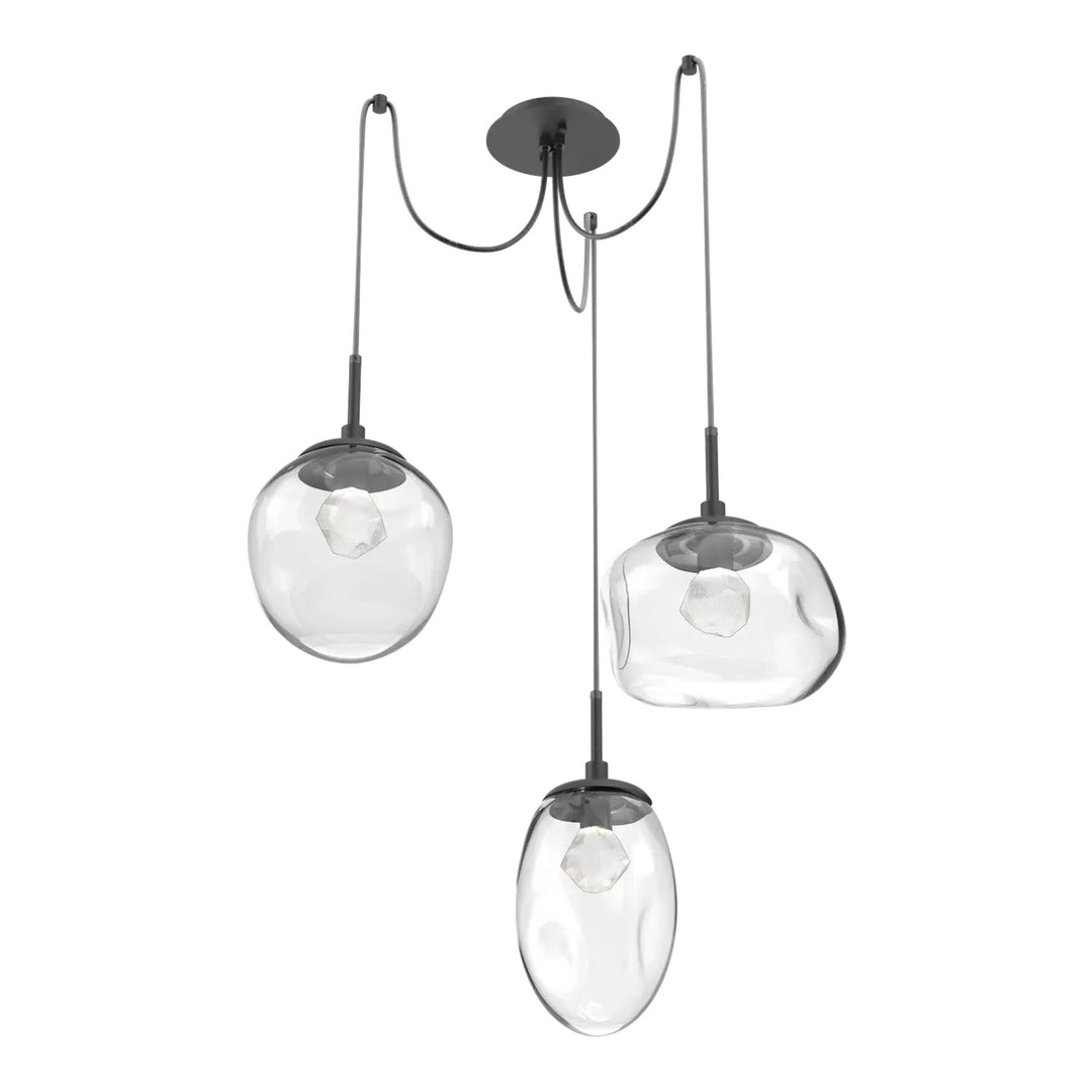Cosmos Swag Chandelier by Hammerton Studio 3 Lights in Matte Black with Clear glass on adjustable cord (LED)