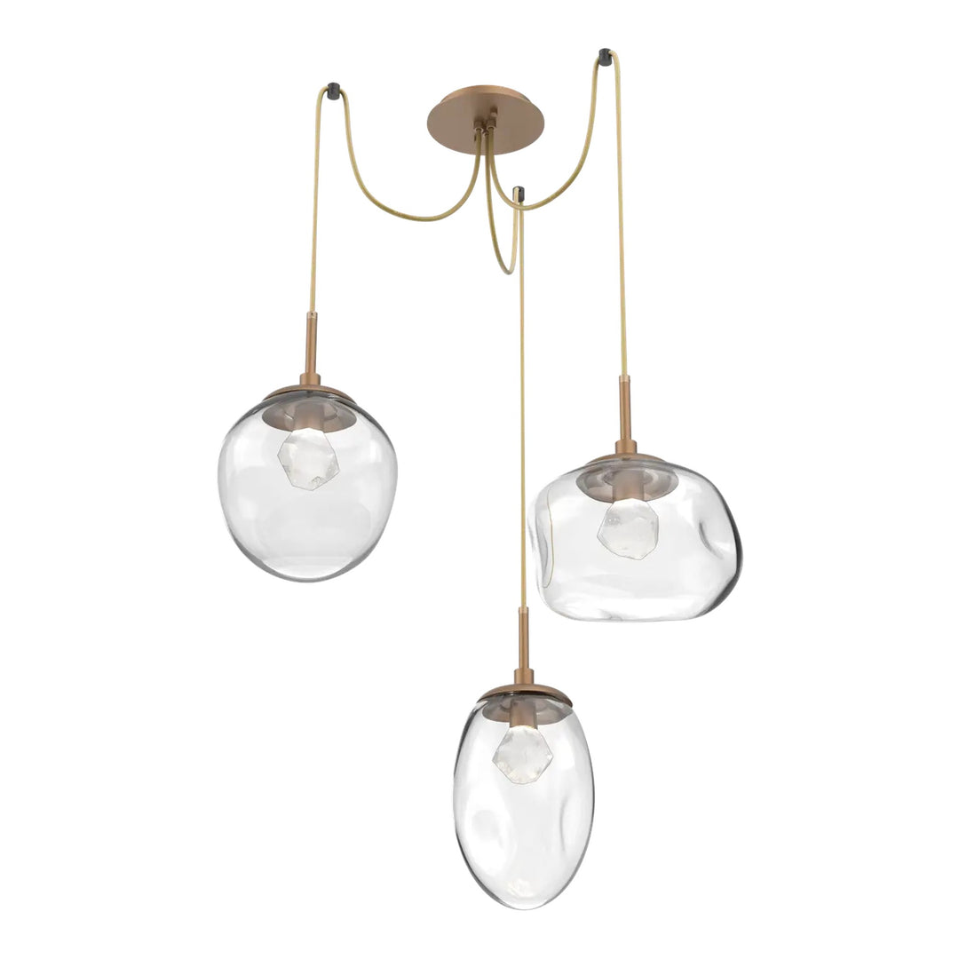 Cosmos Swag Chandelier by Hammerton Studio 3 Lights in Novel Brass with Clear glass on adjustable cord (LED)