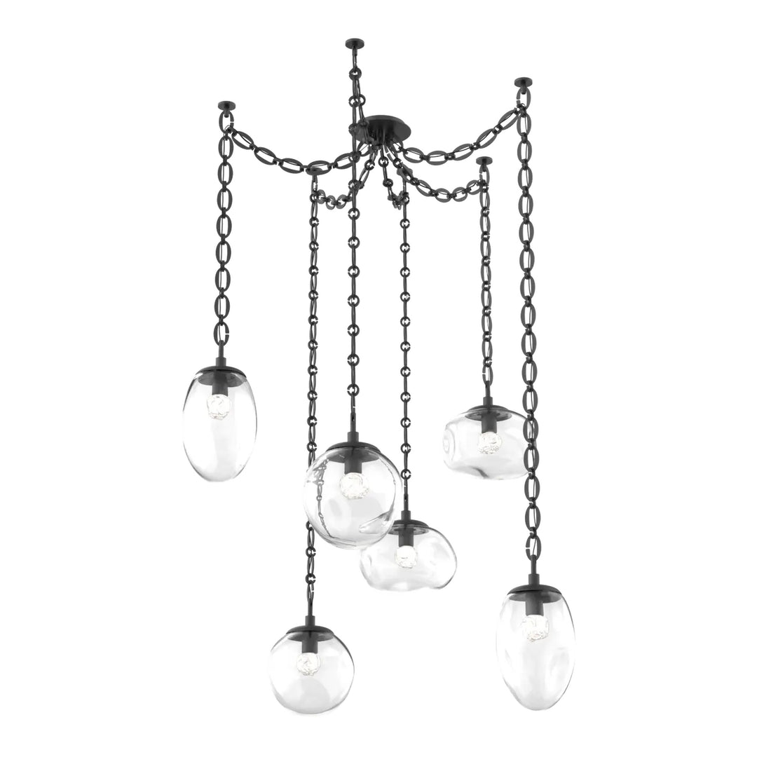 Cosmos Swag Chandelier by Hammerton Studio 6 Lights in Matte Black with Clear glass on chain (LED)