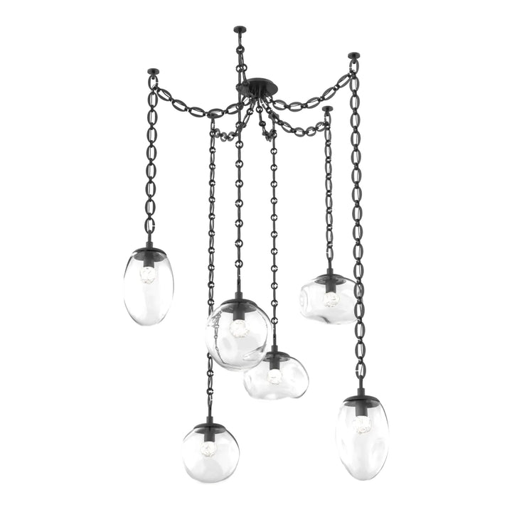 Cosmos Swag Chandelier by Hammerton Studio 6 Lights in Matte Black with Clear glass on chain (LED)