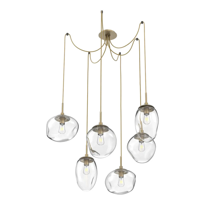 Cosmos Swag Chandelier by Hammerton Studio 6 Lights in Gilded Brass with Clear glass on adjustable cord (E26)