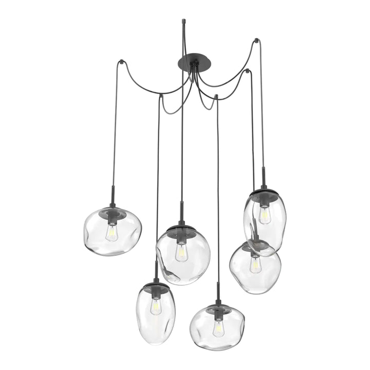 Cosmos Swag Chandelier by Hammerton Studio 6 Lights in Matte Black with Clear glass on adjustable cord (E26)