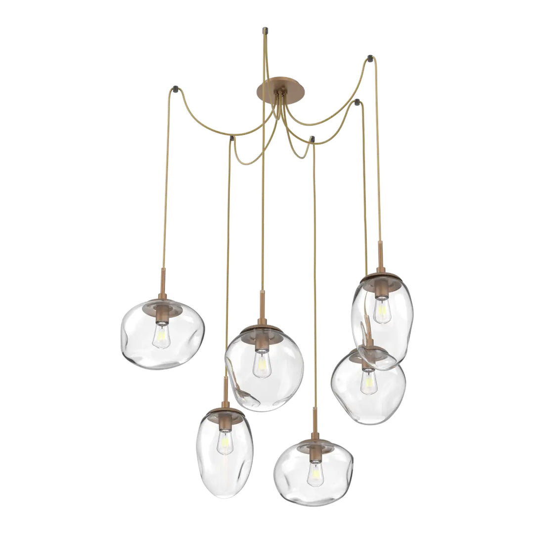 Cosmos Swag Chandelier by Hammerton Studio 6 Lights in Novel Brass with Clear glass on adjustable cord (E26)