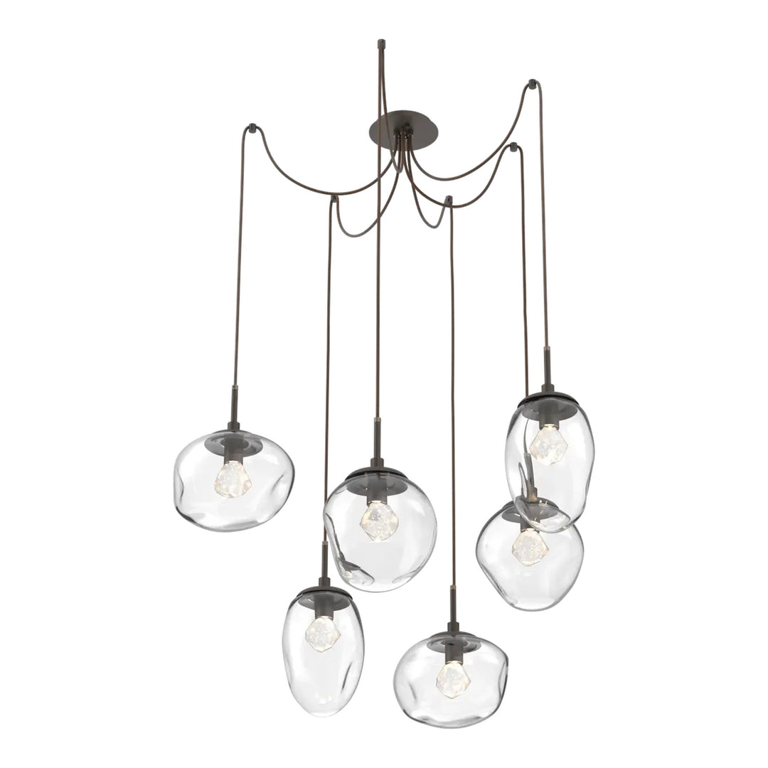 Cosmos Swag Chandelier by Hammerton Studio 6 Lights in Flat Bronze with Clear glass on adjustable cord (LED)