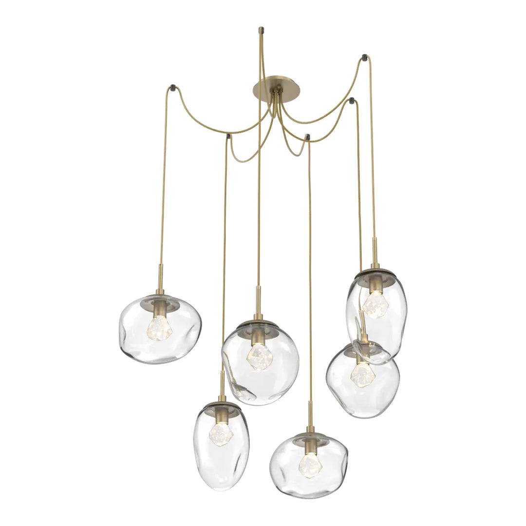 Cosmos Swag Chandelier by Hammerton Studio 6 Lights in Gilded Brass with Clear glass on adjustable cord (LED)