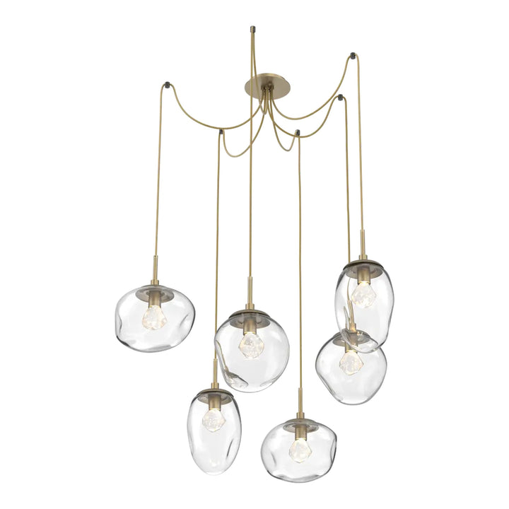 Cosmos Swag Chandelier by Hammerton Studio 6 Lights in Gilded Brass with Clear glass on adjustable cord (LED)