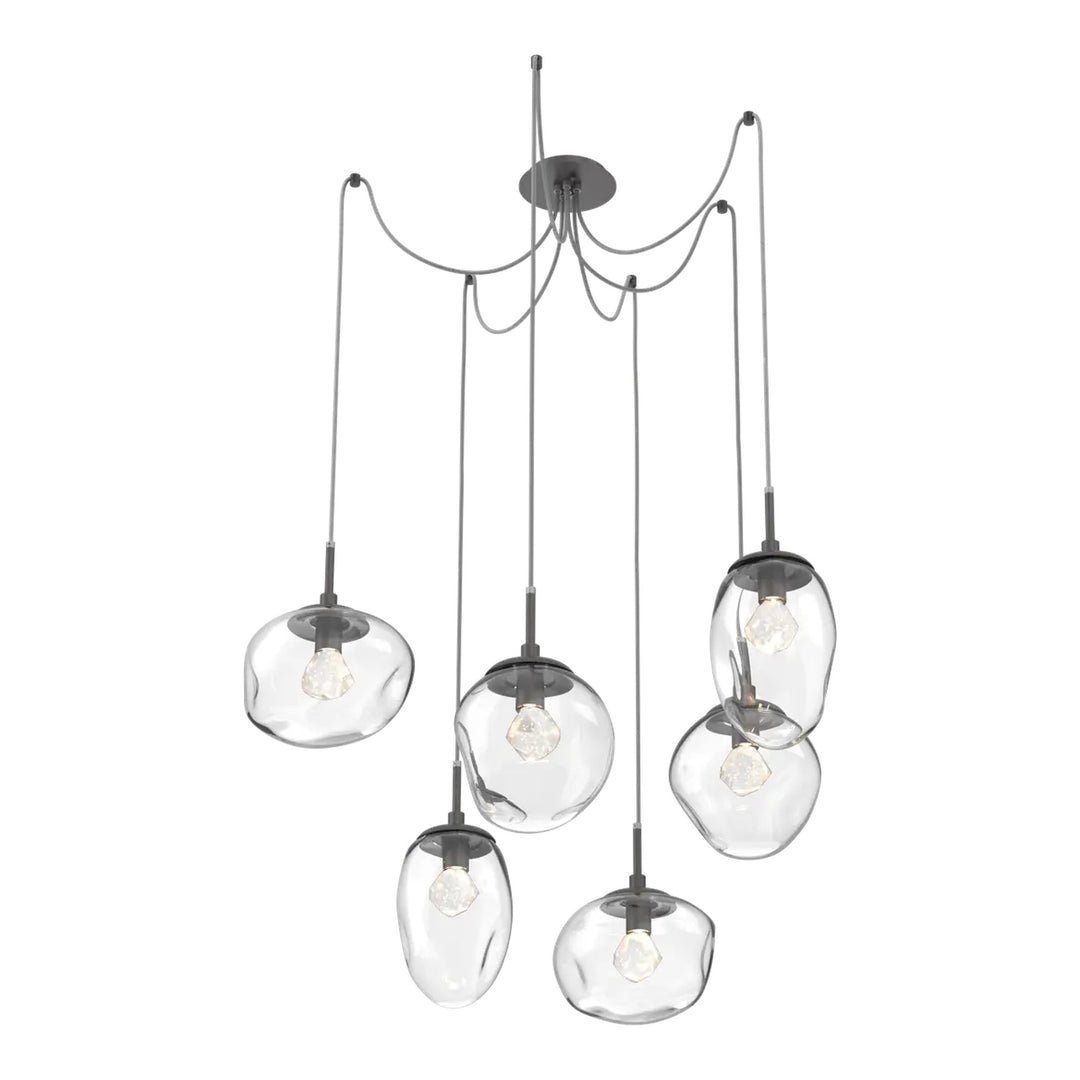 Cosmos Swag Chandelier by Hammerton Studio 6 Lights in Graphite with Clear glass on adjustable cord (LED)