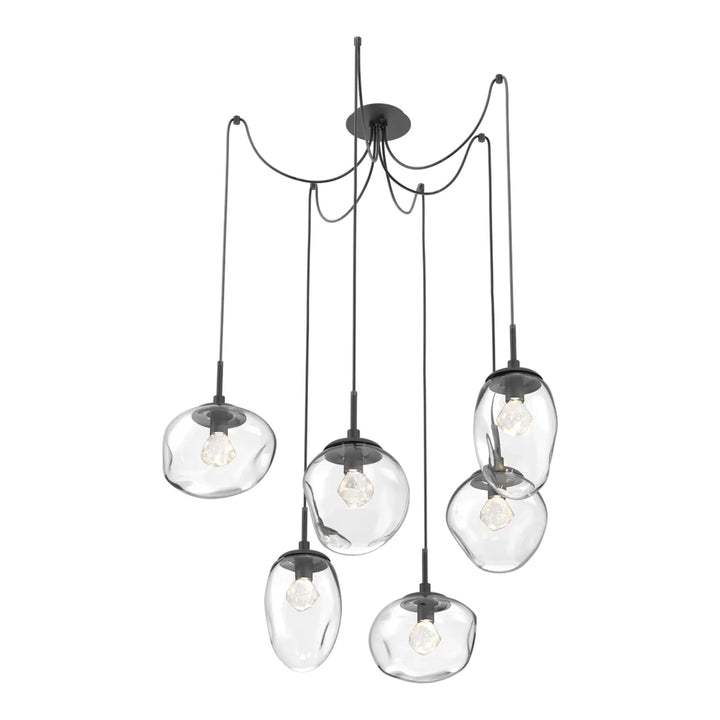 Cosmos Swag Chandelier by Hammerton Studio 6 Lights in Matte Black with Clear glass on adjustable cord (LED)