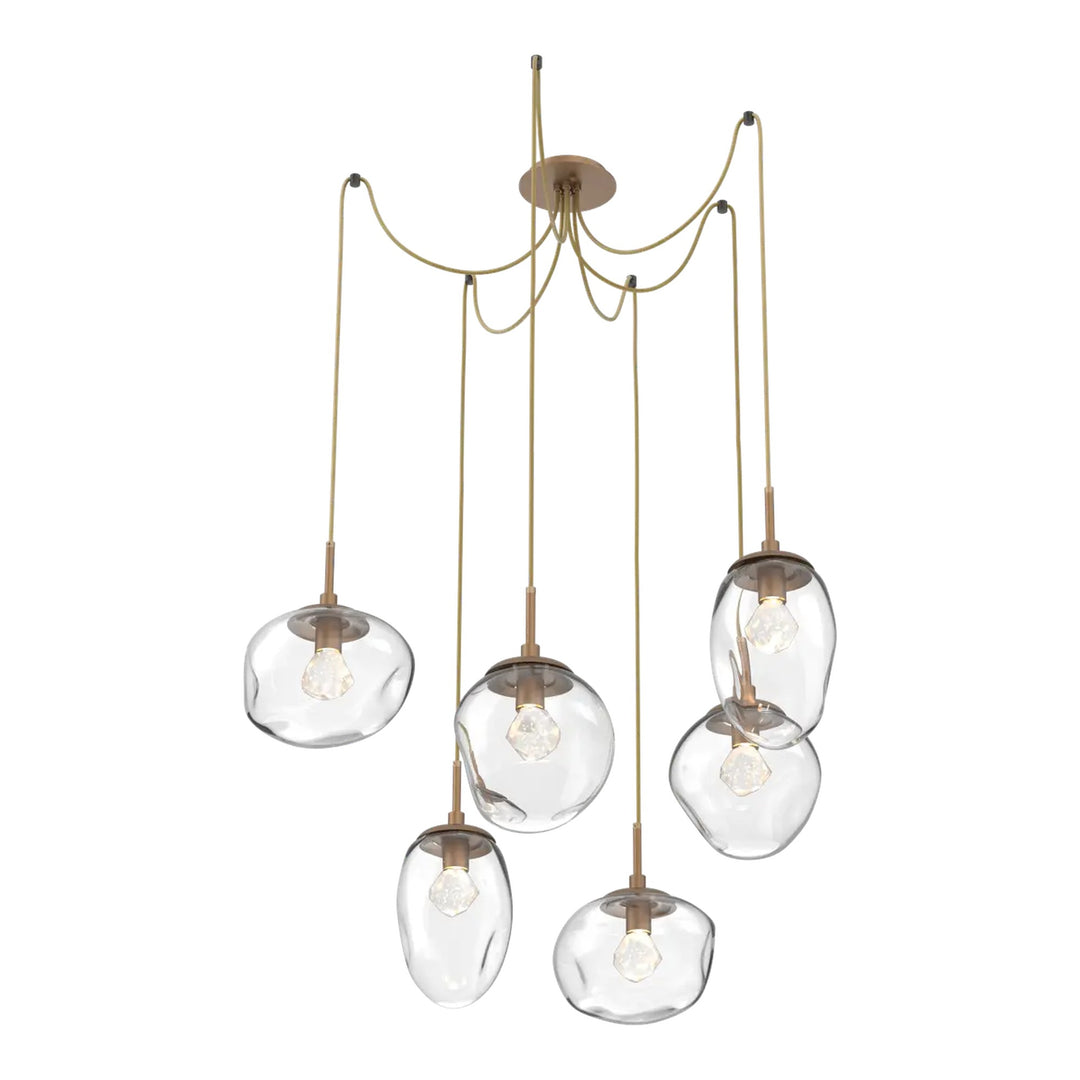 Cosmos Swag Chandelier by Hammerton Studio 6 Lights in Novel Brass with Clear glass on adjustable cord (LED)