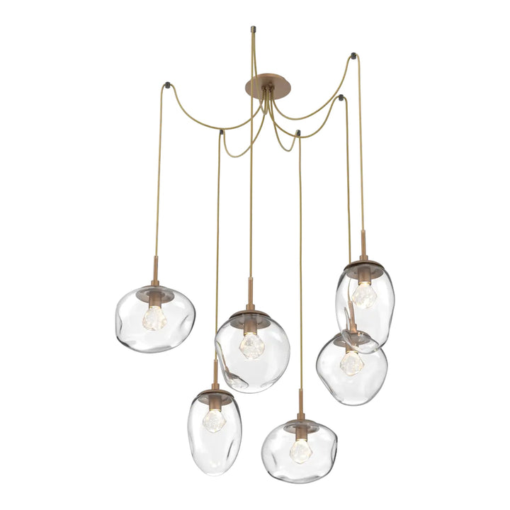 Cosmos Swag Chandelier by Hammerton Studio 6 Lights in Novel Brass with Clear glass on adjustable cord (LED)