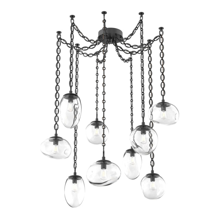 Cosmos Swag Chandelier by Hammerton Studio 9 Lights in Matte Black with Clear glass on chain (E26)