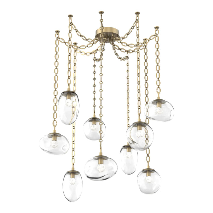 Cosmos Swag Chandelier by Hammerton Studio 9 Lights in Gilded Brass with Clear glass on chain (LED)