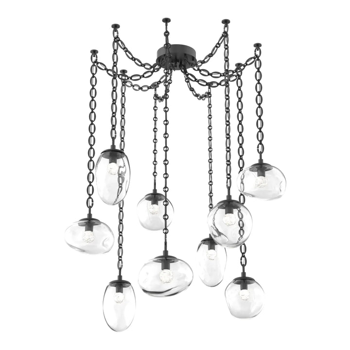Cosmos Swag Chandelier by Hammerton Studio 9 Lights in Matte Black with Clear glass on chain (LED)
