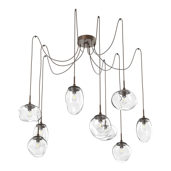 Cosmos Swag Chandelier by Hammerton Studio 9 Lights in Burnished Bronze with Clear glass on adjustable cord (E26)