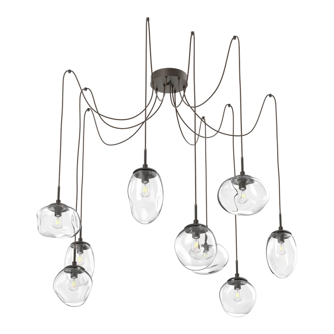 Cosmos Swag Chandelier by Hammerton Studio 9 Lights in Flat Bronze with Clear glass on adjustable cord (E26)