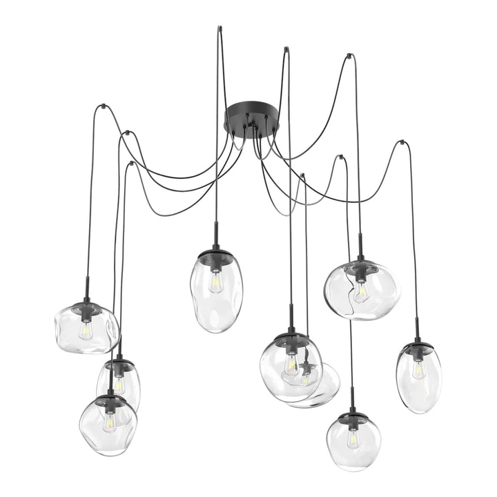 Cosmos Swag Chandelier by Hammerton Studio 9 Lights in Matte Black with Clear glass on adjustable cord (E26)