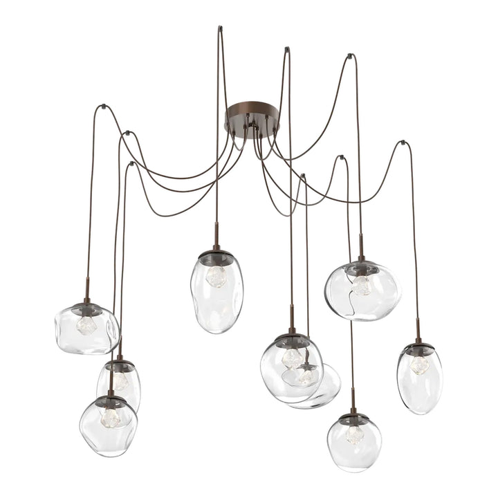 Cosmos Swag Chandelier by Hammerton Studio 9 Lights in Burnished Bronze with Clear glass on adjustable cord (LED)